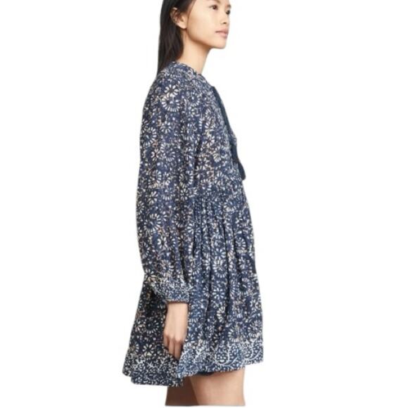 Ulla Johnson Long Sleeve Mini Dress Blue Boho Print Size 4 - Picture 7 of 12